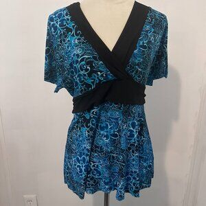 Blue Paisley Floral V-neck Top